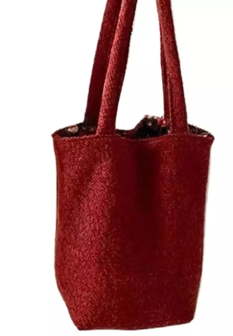 New plush retro dark red large capacity cloth bag bucket bag K10040