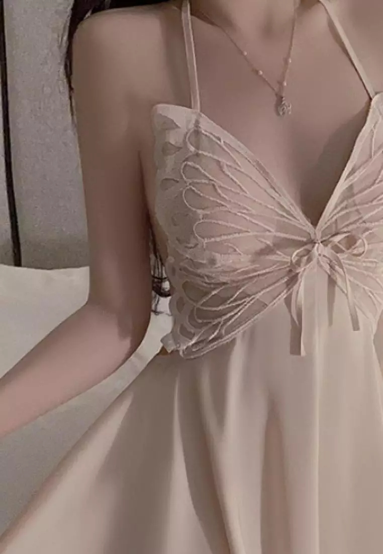 New style butterfly ice silk sling backless pajamas nightdress Lingerie K062601W-sunnydaysweety
