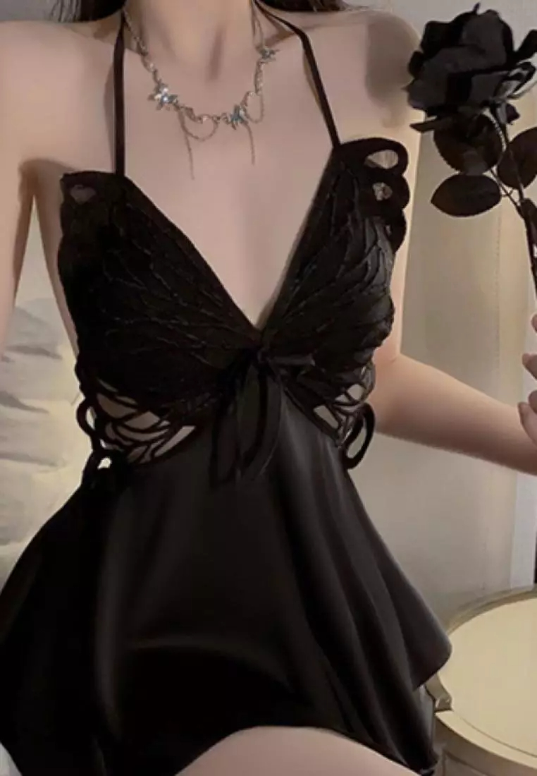 New style butterfly ice silk sling backless pajamas nightdress Lingerie K062601W-sunnydaysweety