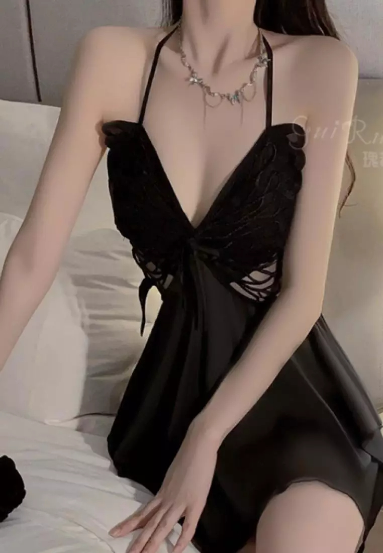 New style butterfly ice silk sling backless pajamas nightdress Lingerie K062601W-sunnydaysweety
