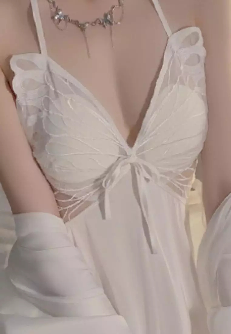 New style butterfly ice silk sling backless pajamas nightdress Lingerie K062601W-sunnydaysweety