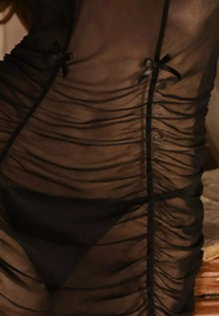 New style lace stitching pearl see-through pajamas nightgown K062607BK