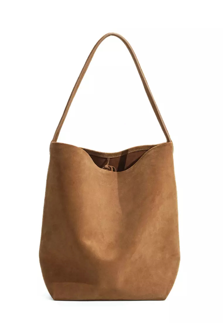 New suede cowhide large capacity genuine leather bucket bag K100401-BW