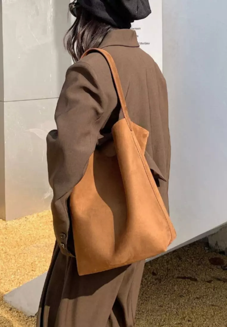 New suede cowhide large capacity genuine leather bucket bag K100401-BW