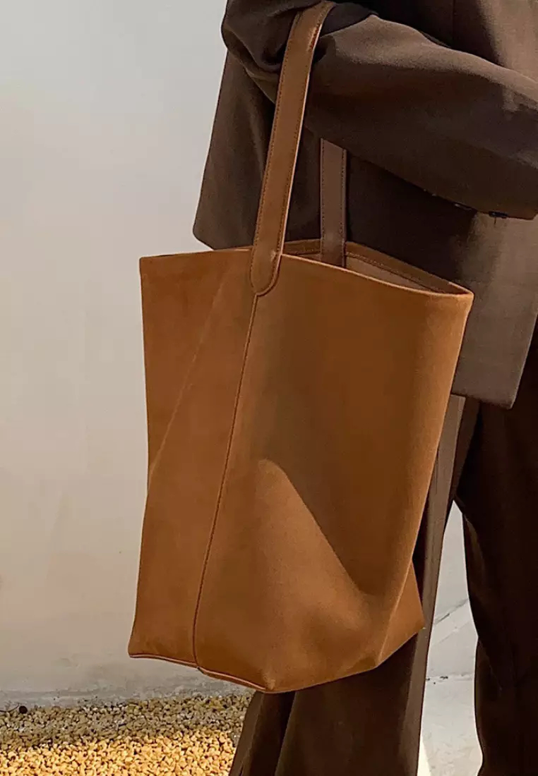 New suede cowhide large capacity genuine leather bucket bag K100401-BW