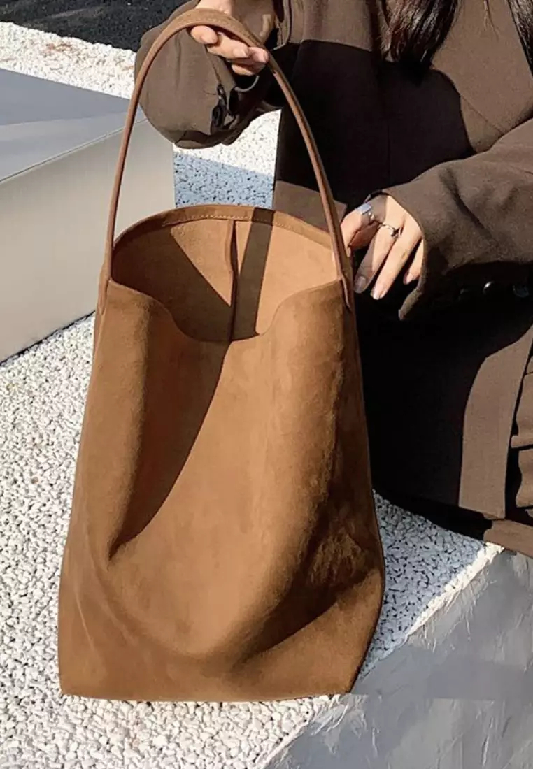 New suede cowhide large capacity genuine leather bucket bag K100401-BW