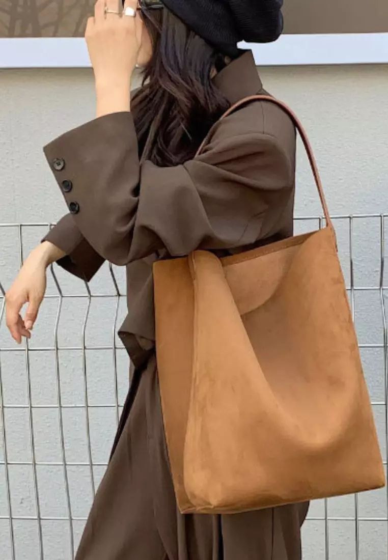 New suede cowhide large capacity genuine leather bucket bag K100401-BW