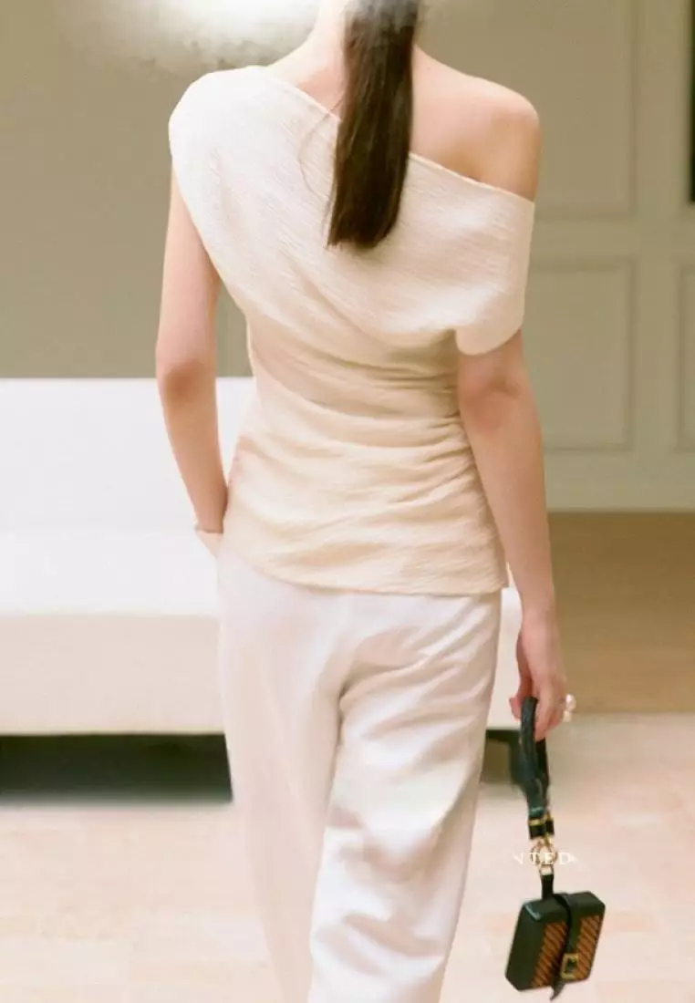 New summer French off-shoulder pleated top K053101BE