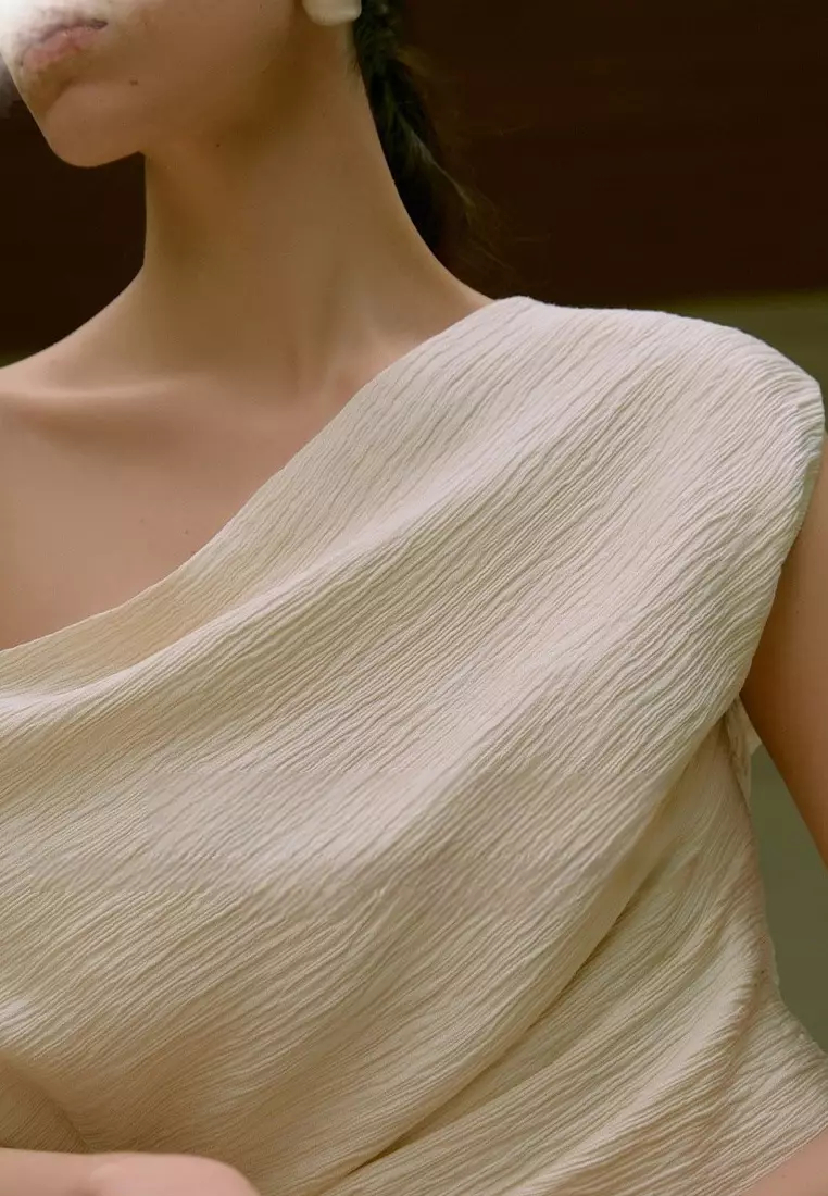 New summer French off-shoulder pleated top K053101BE