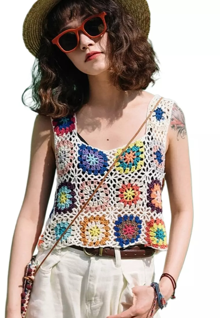 New summer crochet colorful woven vest women's tops K061804
