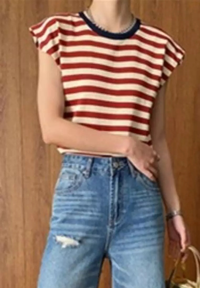 New summer sleeveless knitted women's T-shirt top K070804-RD-sunnydaysweety