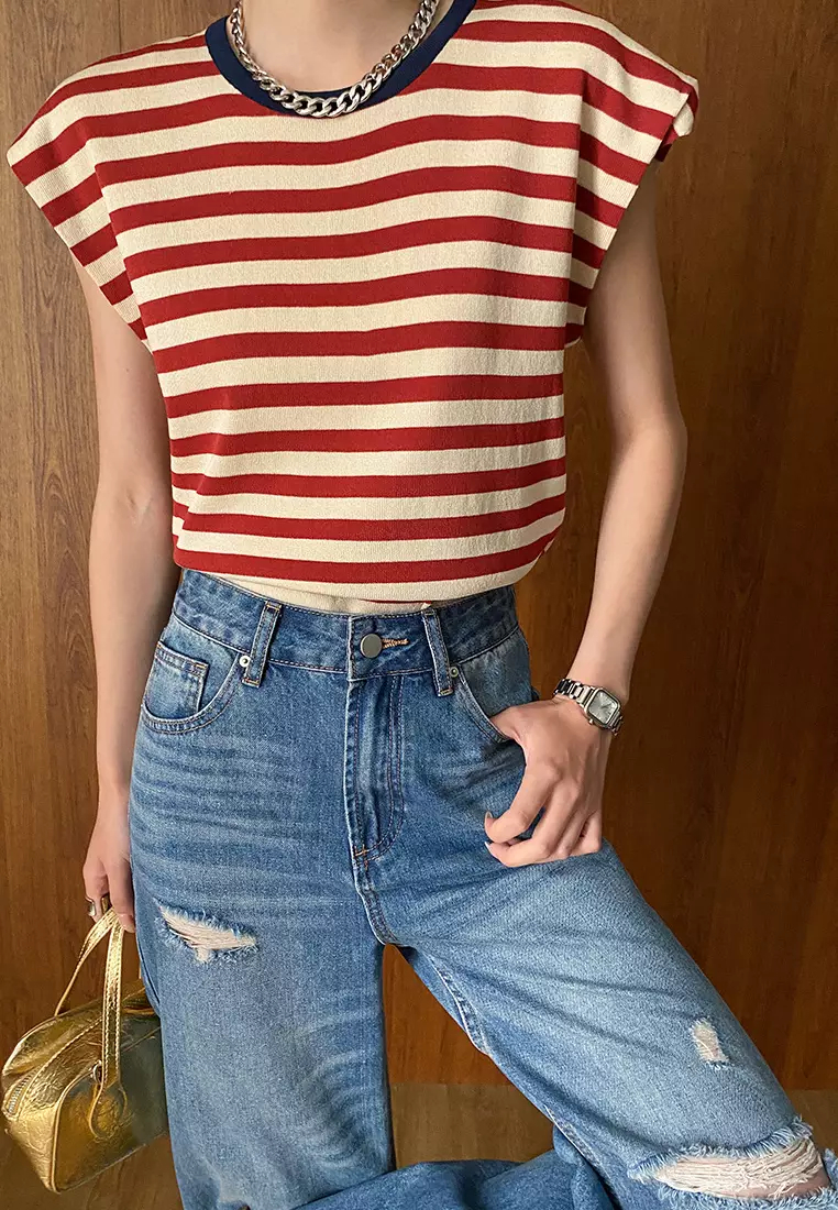 New summer sleeveless knitted women's T-shirt top K070804-RD-sunnydaysweety