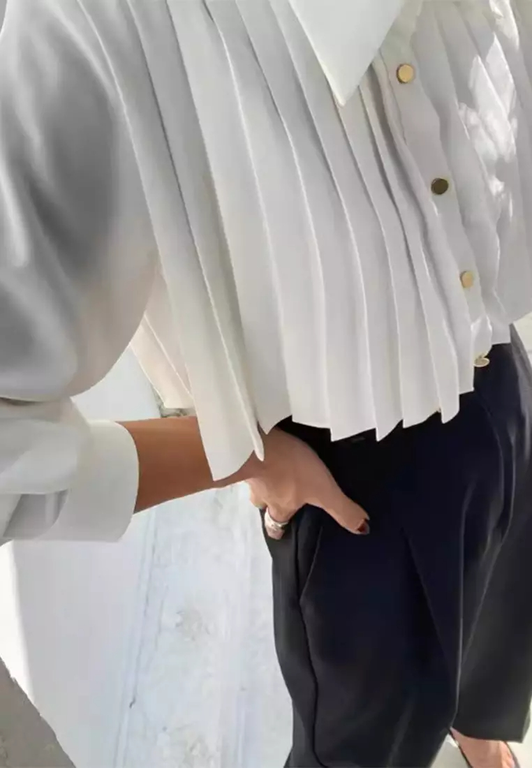 New temperament pleated stitching design shirt top K092706-W