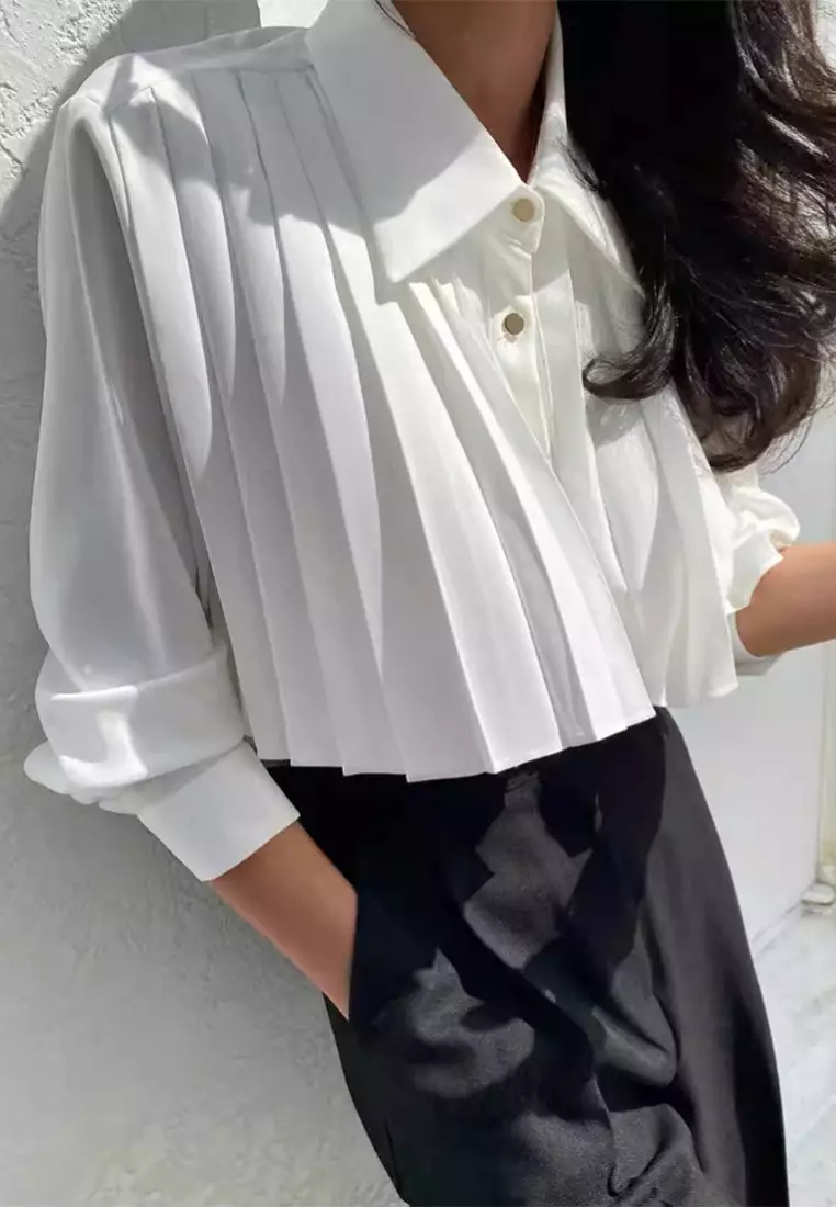 New temperament pleated stitching design shirt top K092706-W