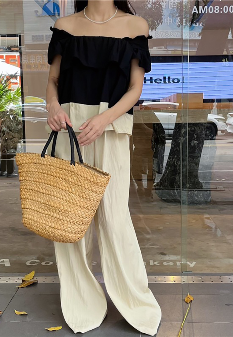 Korean chic summer blouse + high waist wide leg trousers set CA225042285MT