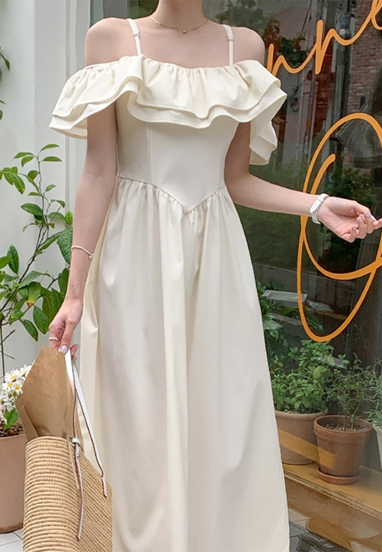 Summer temperament ruffle waist suspender dress CA25060351GR