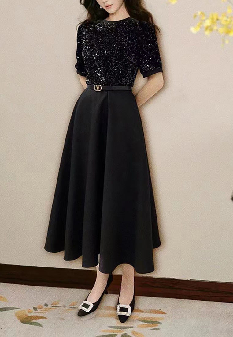 Sparkling patchwork fashionable dress with temperament CA242111915BK