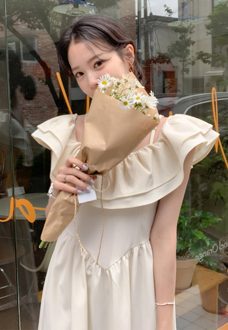 Summer temperament ruffle waist suspender dress CA25060351GR