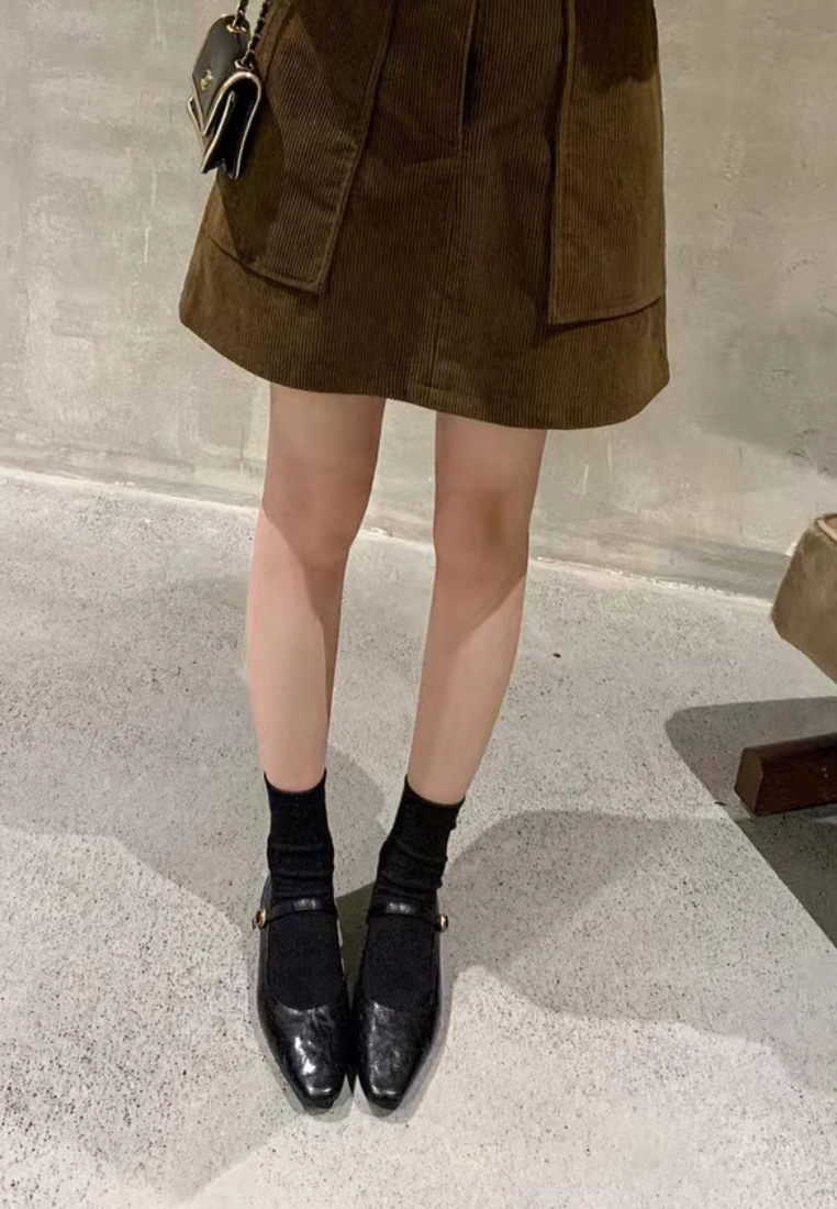 Soft leather low-cut square-toe Mary Jane flat shoes CA25112812BW