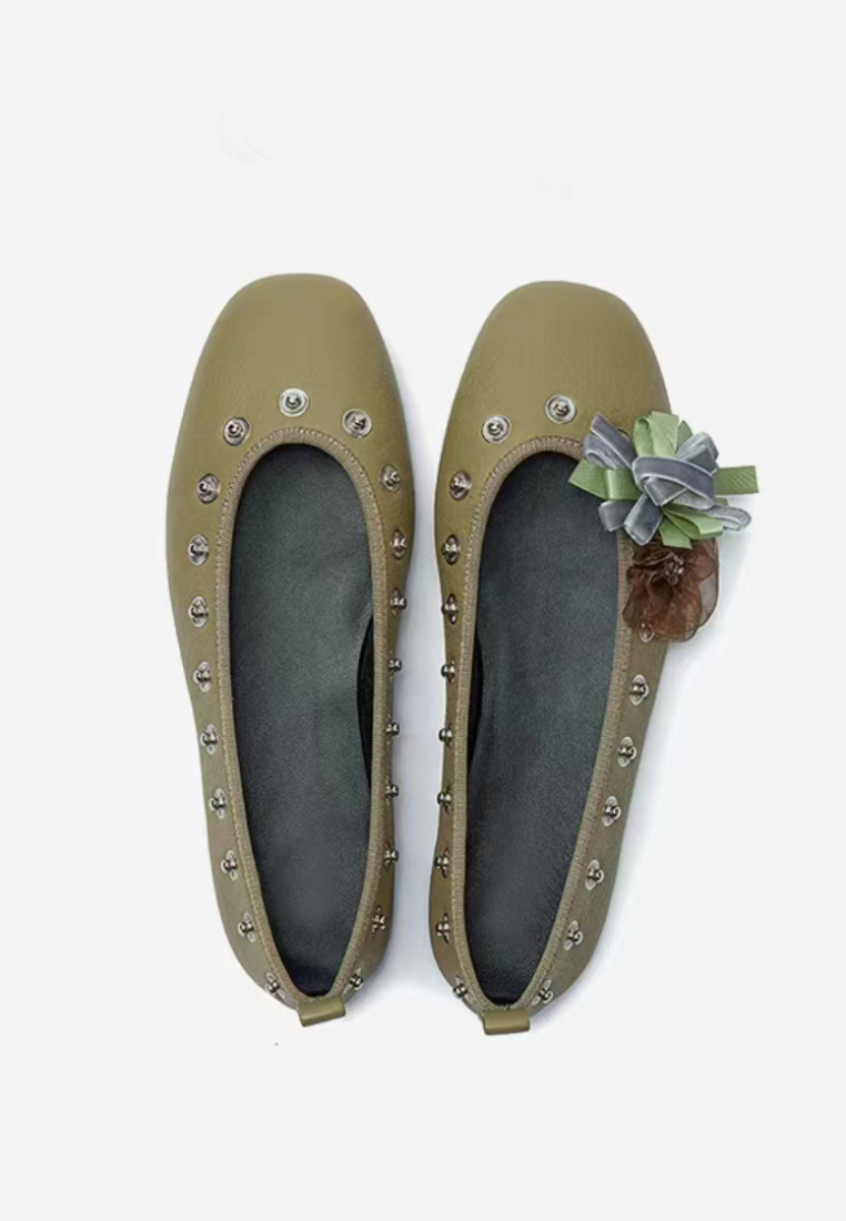 Retro-style flat inlaid ballet flats CA25112809BK