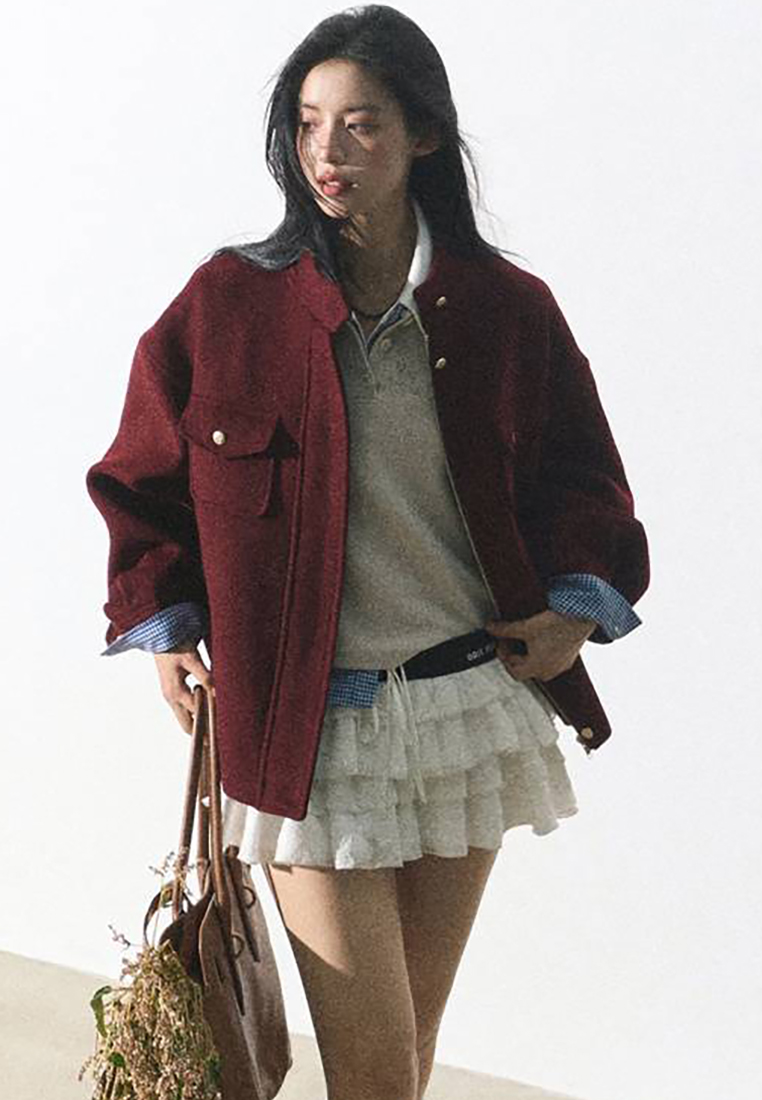 Luxurious new temperament retro Ancora red wool jacket K112502