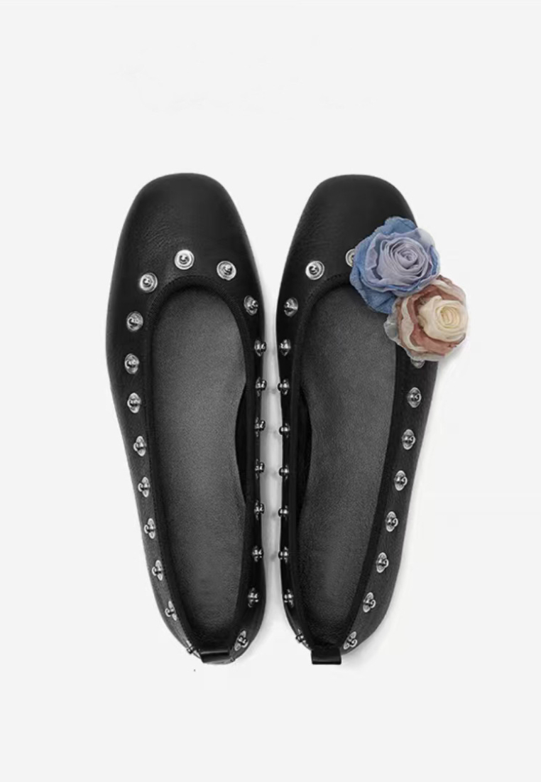Retro-style flat inlaid ballet flats CA25112809BK
