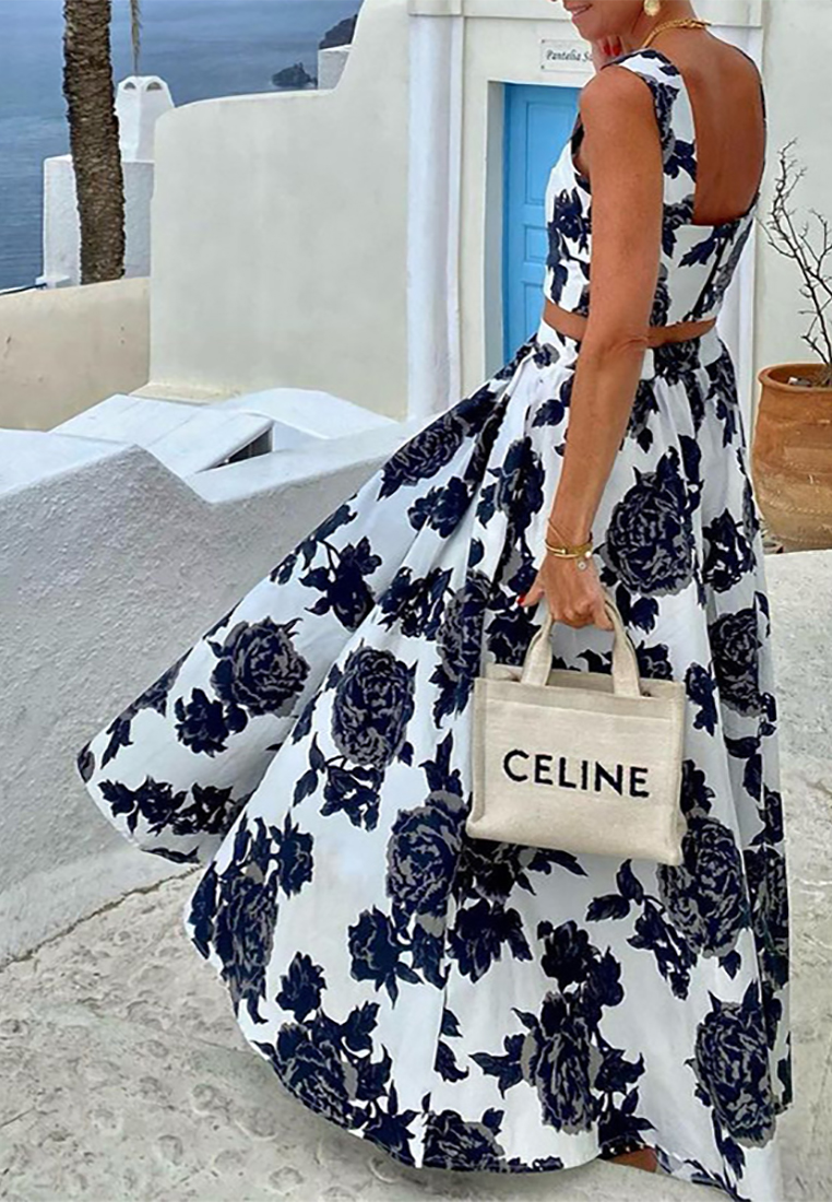 Summer Fashion Printed Top Simple Half Skirt Set CA25042243BK