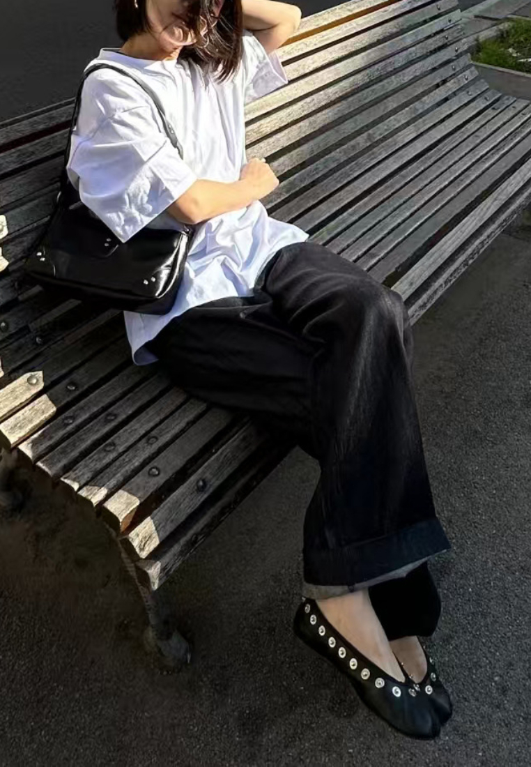 Retro-style flat inlaid ballet flats CA25112809BK