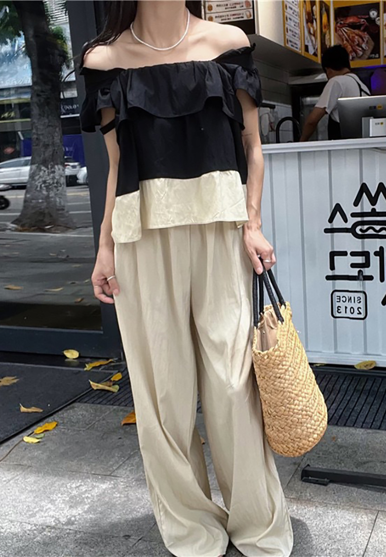 Korean chic summer blouse + high waist wide leg trousers set CA225042285MT