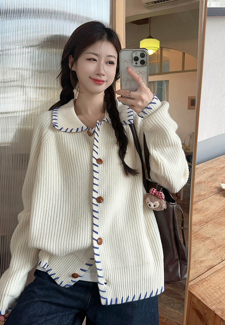 Temperament new contrasting color lapel knitted top Cardigans K120904BE
