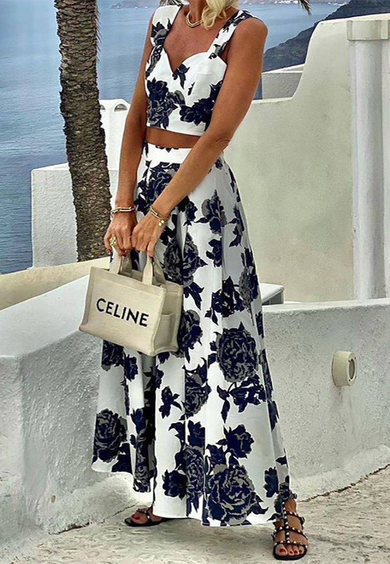 Summer Fashion Printed Top Simple Half Skirt Set CA25042243BK