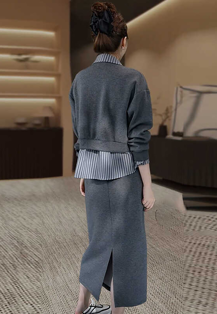 Casual Fashion Coat Half Skirt Set CA24092704GY