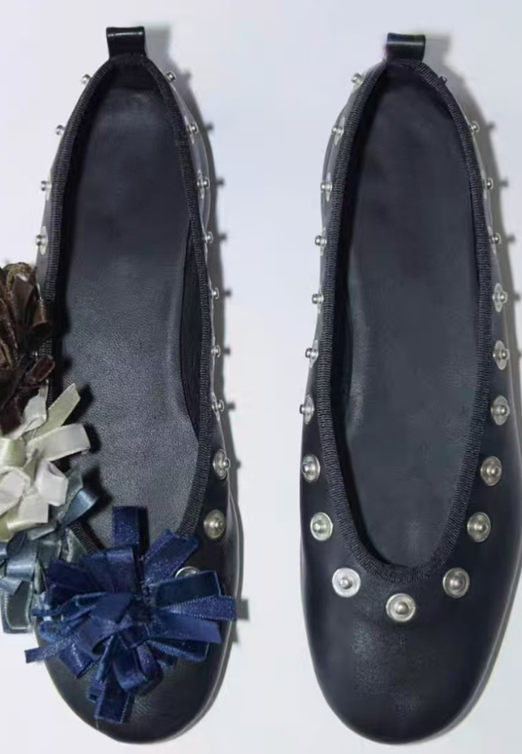 Retro-style flat inlaid ballet flats CA25112809BK