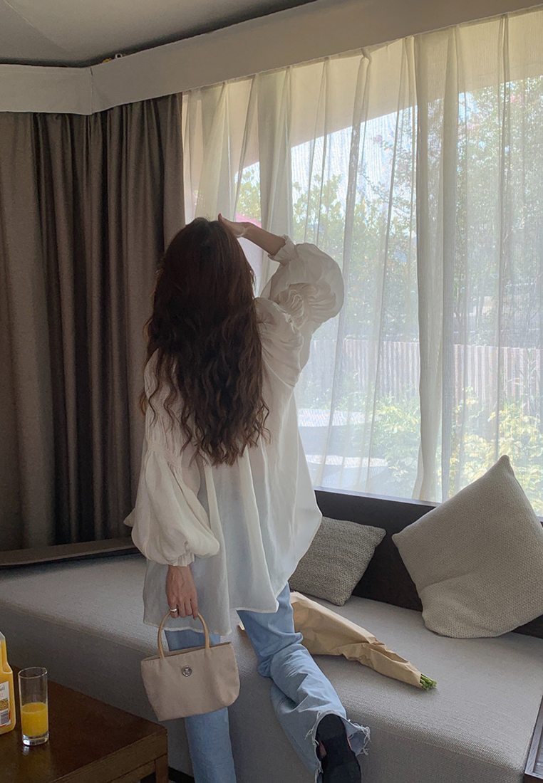 French ribbon V-neck long sleeved top CA24092511GR