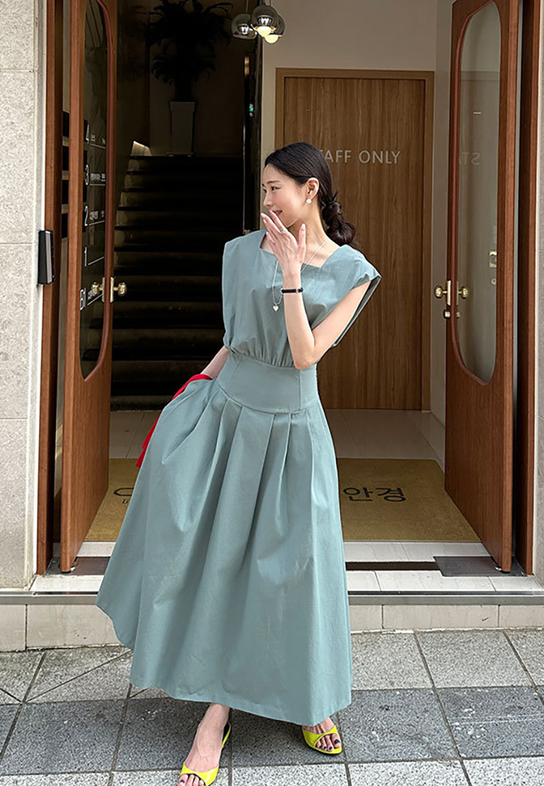 New elegant square neck waist sleeveless dress CA25060327W