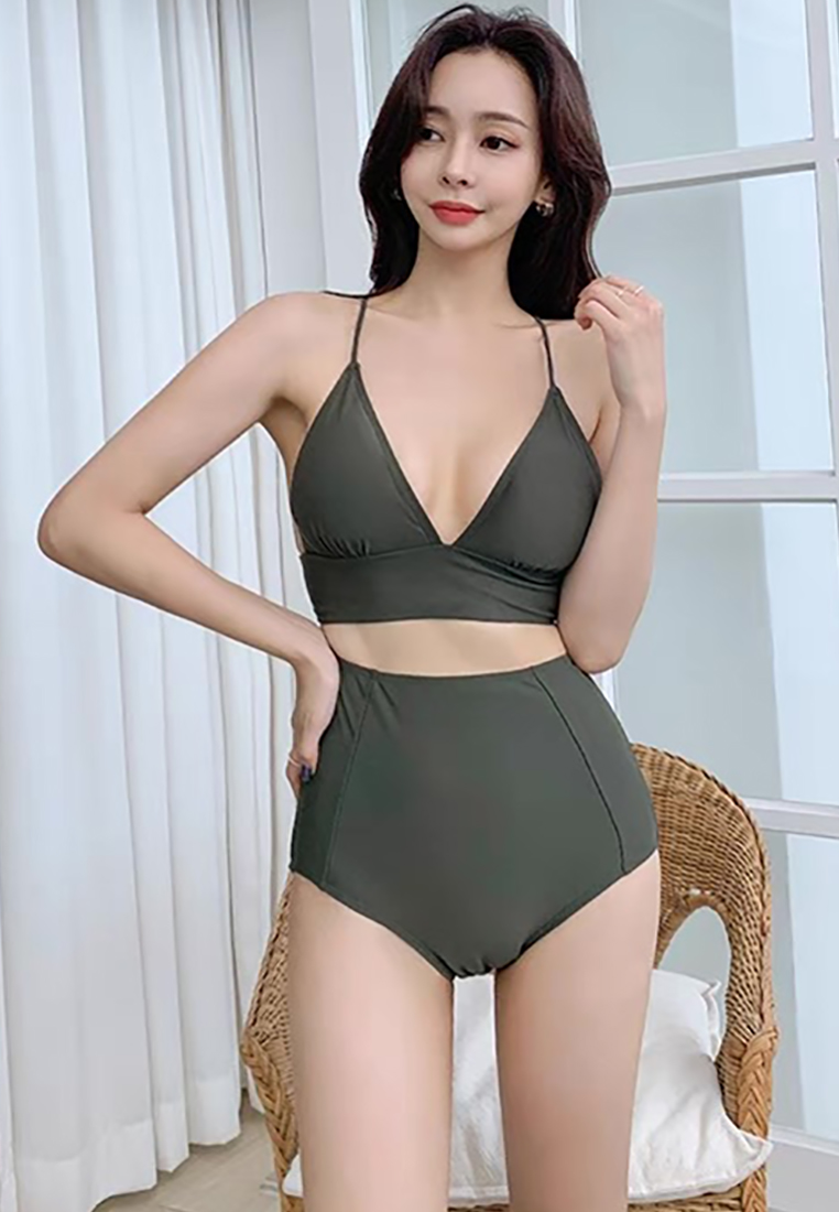 Korean fashion solid color high-waisted swimsuit CA24032134