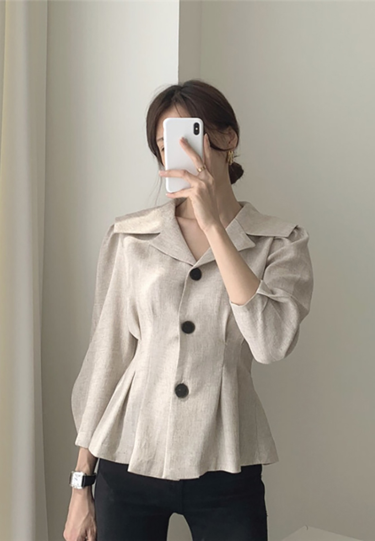 French retro elegant waist cinched top CA24092748W