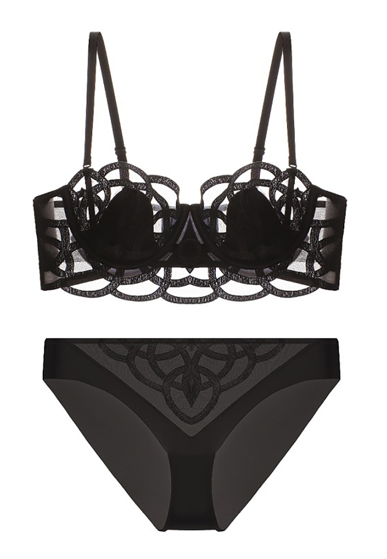 French style tube top rabbit ear cup bra set CA24112017BK