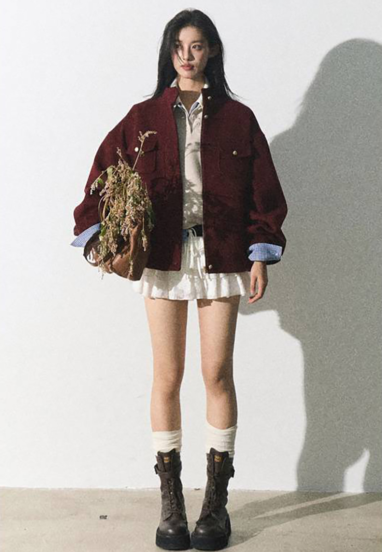 Luxurious new temperament retro Ancora red wool jacket K112502