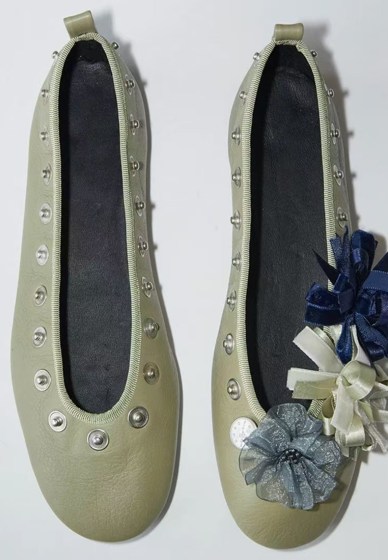 Retro-style flat inlaid ballet flats CA25112809BK
