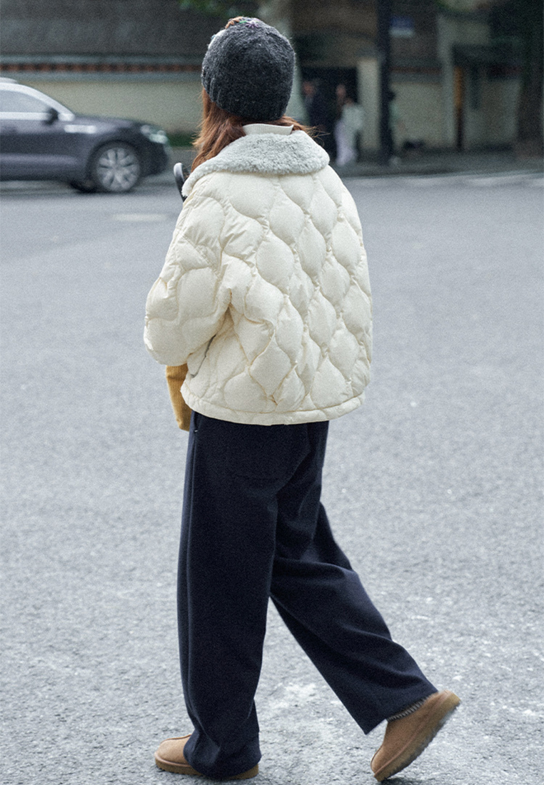 Temperament new white duck down detachable fur collar short down jacket K112506GR