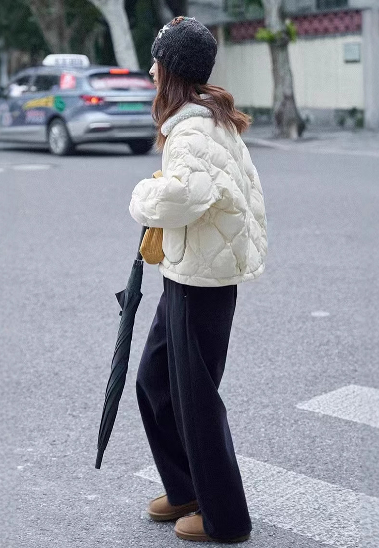 Temperament new white duck down detachable fur collar short down jacket K112506GR