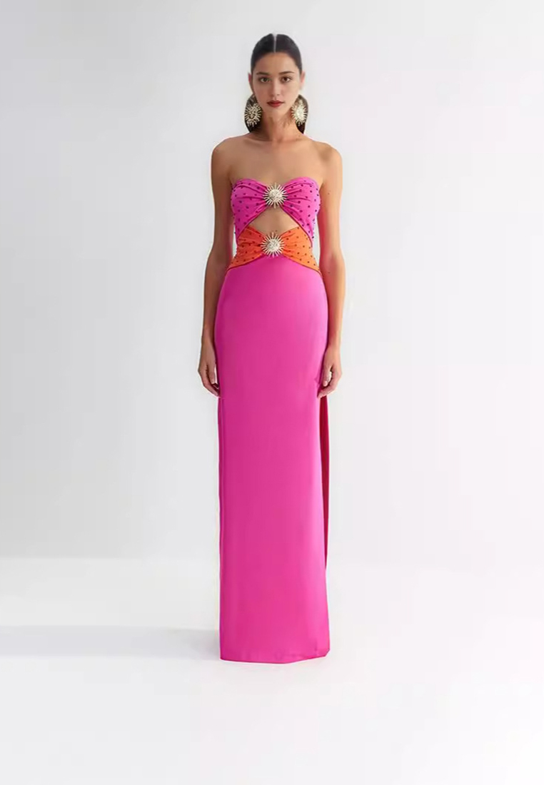 Fashionable diamond studded split dress CA242111917PI