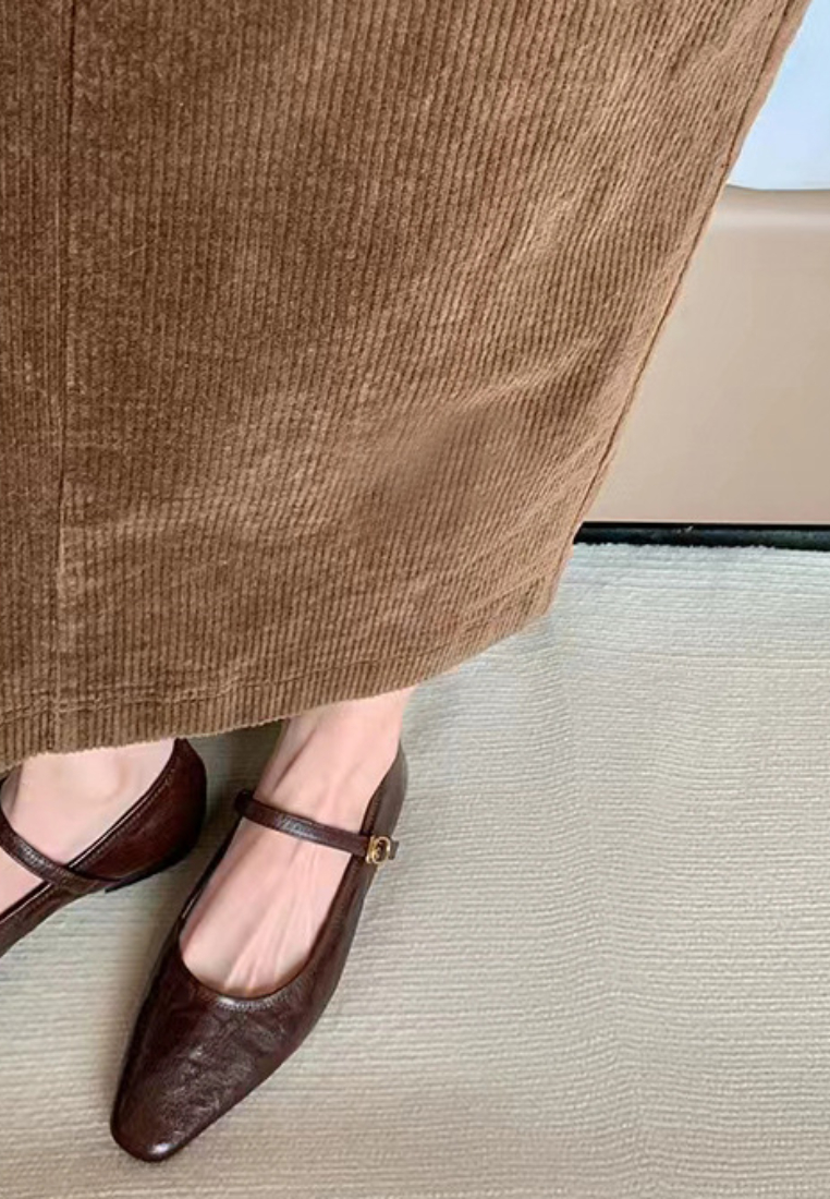 Soft leather low-cut square-toe Mary Jane flat shoes CA25112812BW