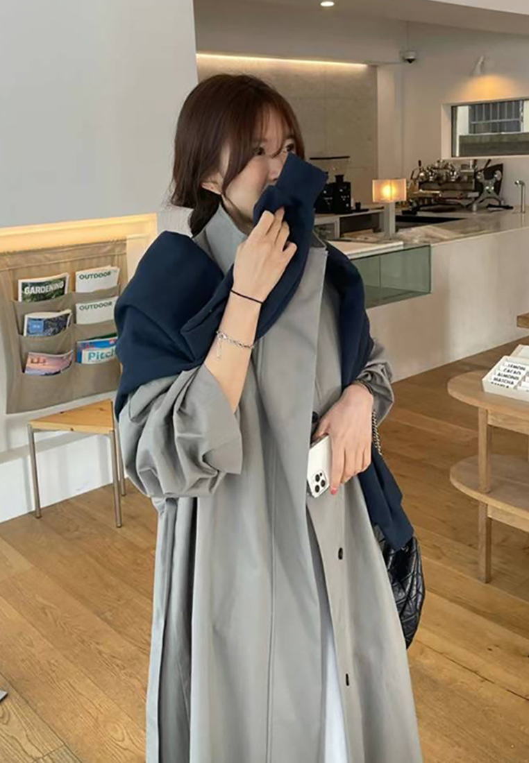 Loose solid color long windbreaker coat CA241128115GY