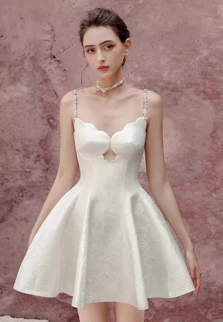 French slim fit white camisole dress CA242111920W