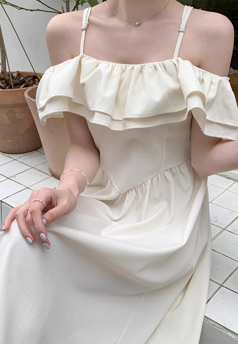 Summer temperament ruffle waist suspender dress CA25060351GR