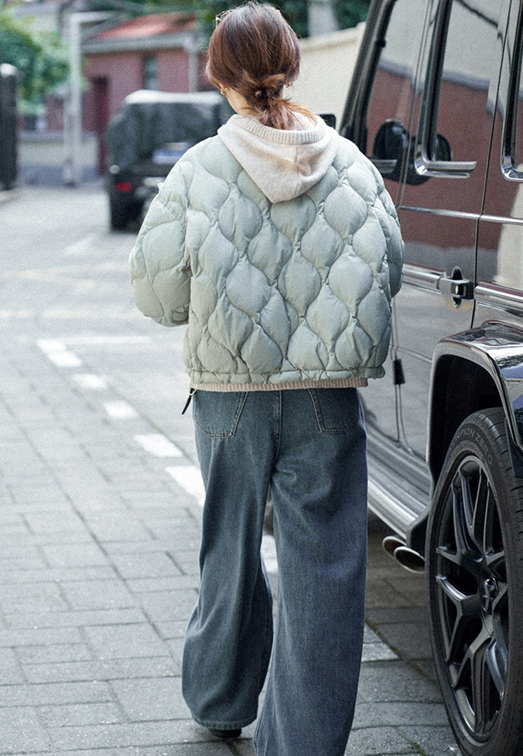 Temperament new white duck down detachable fur collar short down jacket K112506GR