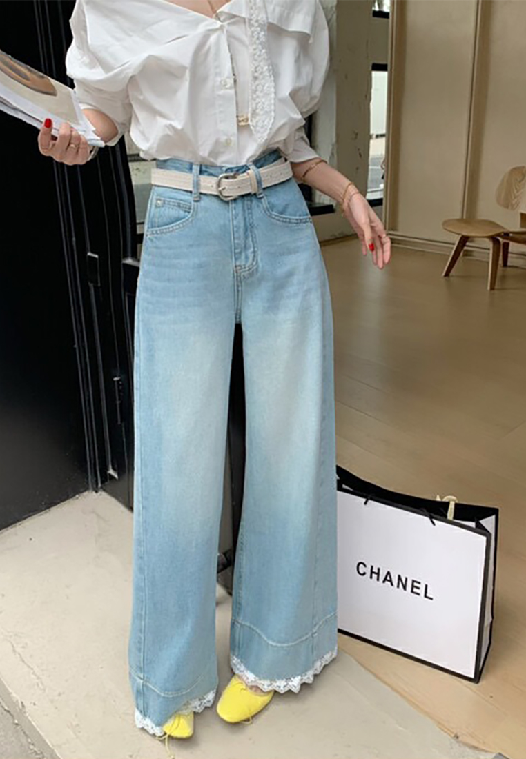 New spring and summer lace wide-leg jeans CA25042947BL