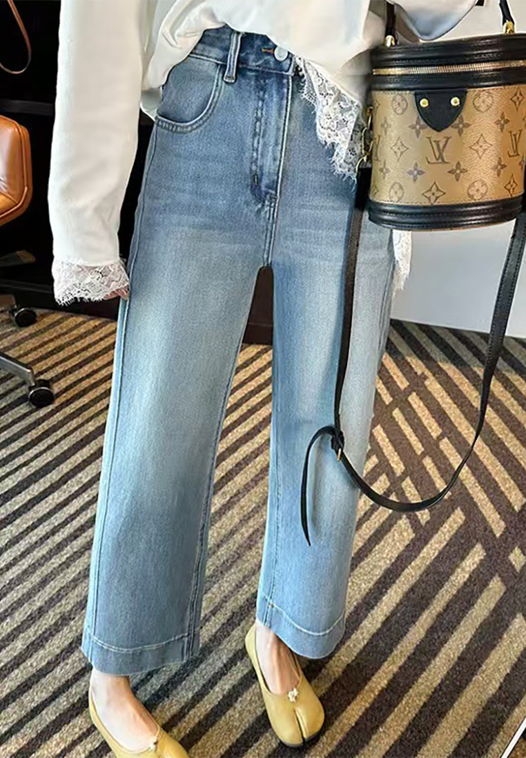 New spring high waist nine-point elastic cigarette jeans CA25042946BL